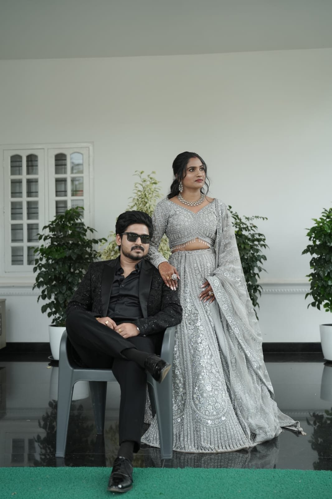 Modern Reception Couple Silver Attire